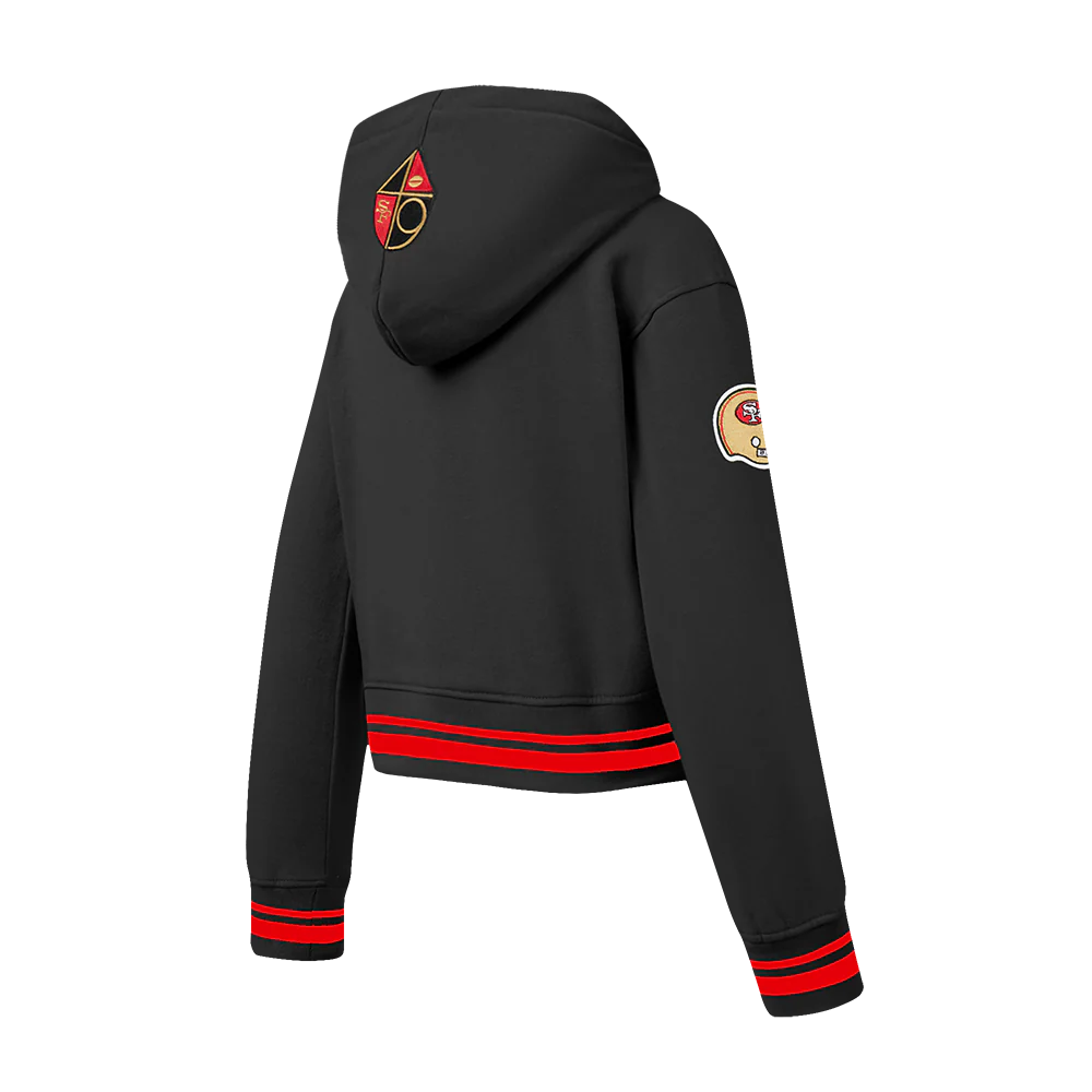 NFL SAN FRANCISCO 49ERS RETRO CLASSIC BIG GIRLS RIB FLEECE PULLOVER HOODIE (BLACK/RED/BLACK) - Image 4