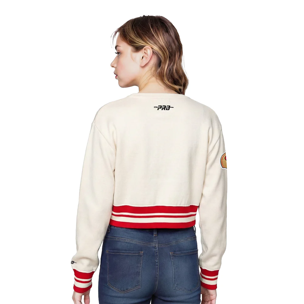 NFL SAN FRANCISCO 49ERS RETRO CLASSICS BIG GIRL'S RIB FLEECE CREWNECK (EGGSHELL/ RED) - Image 2