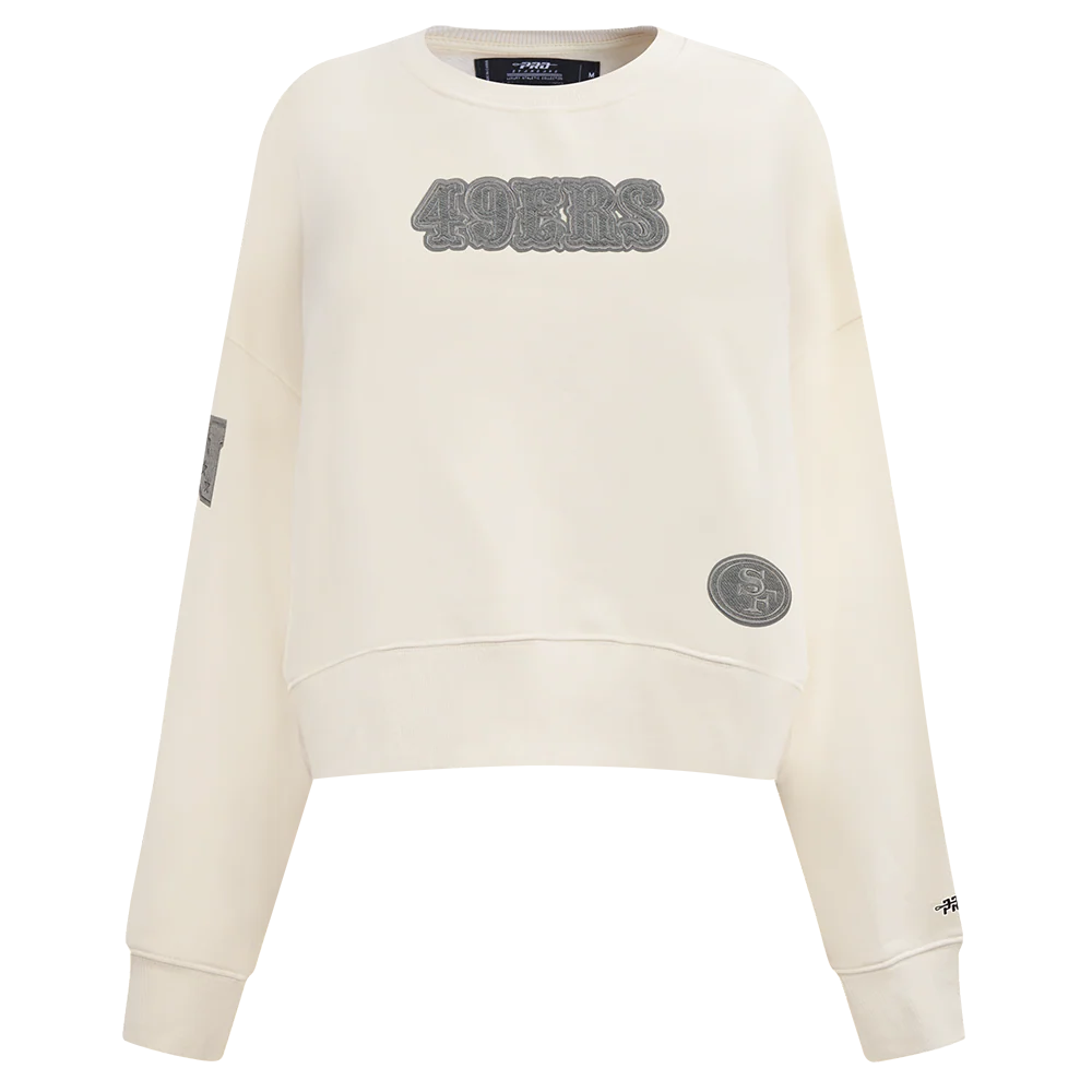NFL SAN FRANCISCO 49ERS REVERSE FRENCH TERRY WOMEN'S FLEECE CREWNECK (EGGSHELL)
