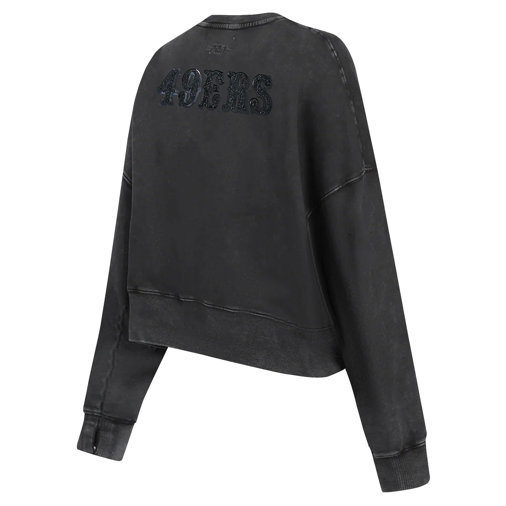 NFL SAN FRANCISCO 49ERS WASHED CRYSTALLINE WOMEN'S ENZYME WASH FT CREW (WASHED BLACK) - Image 4
