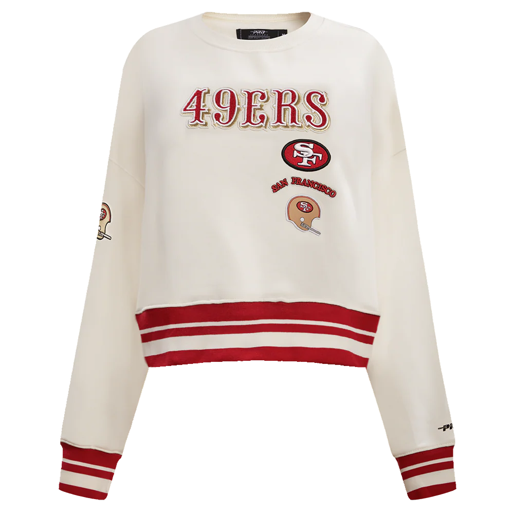 NFL SAN FRANCISCO 49ERS RETRO CLASSIC WOMEN'S CREWNECK (EGGSHELL/ RED)