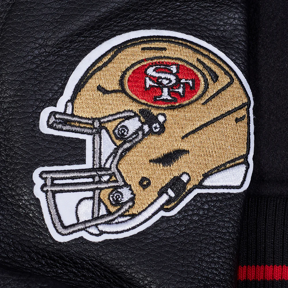 NFL SAN FRANCISCO 49ERS MASHUP WOMEN'S RIB WOOL VARSITY JACKET (BLACK/RED/BLACK) - Image 13