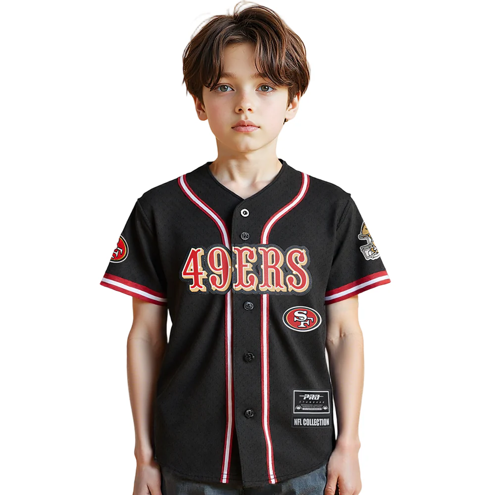 NFL SAN FRANCISCO 49ERS CLASSIC LITTLE BOYS MESH BUTTON DOWN SHIRT (BLACK/RED) - Image 6