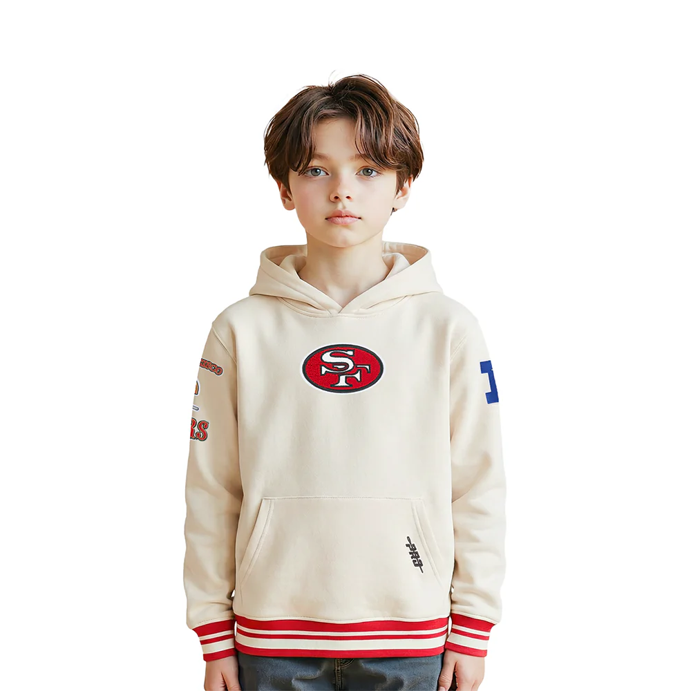NFL SAN FRANCISCO 49ERS RETRO CLASSICS LITTLE BOY'S RIB FLEECE PO HOODIE (EGGSHELL/ RED)
