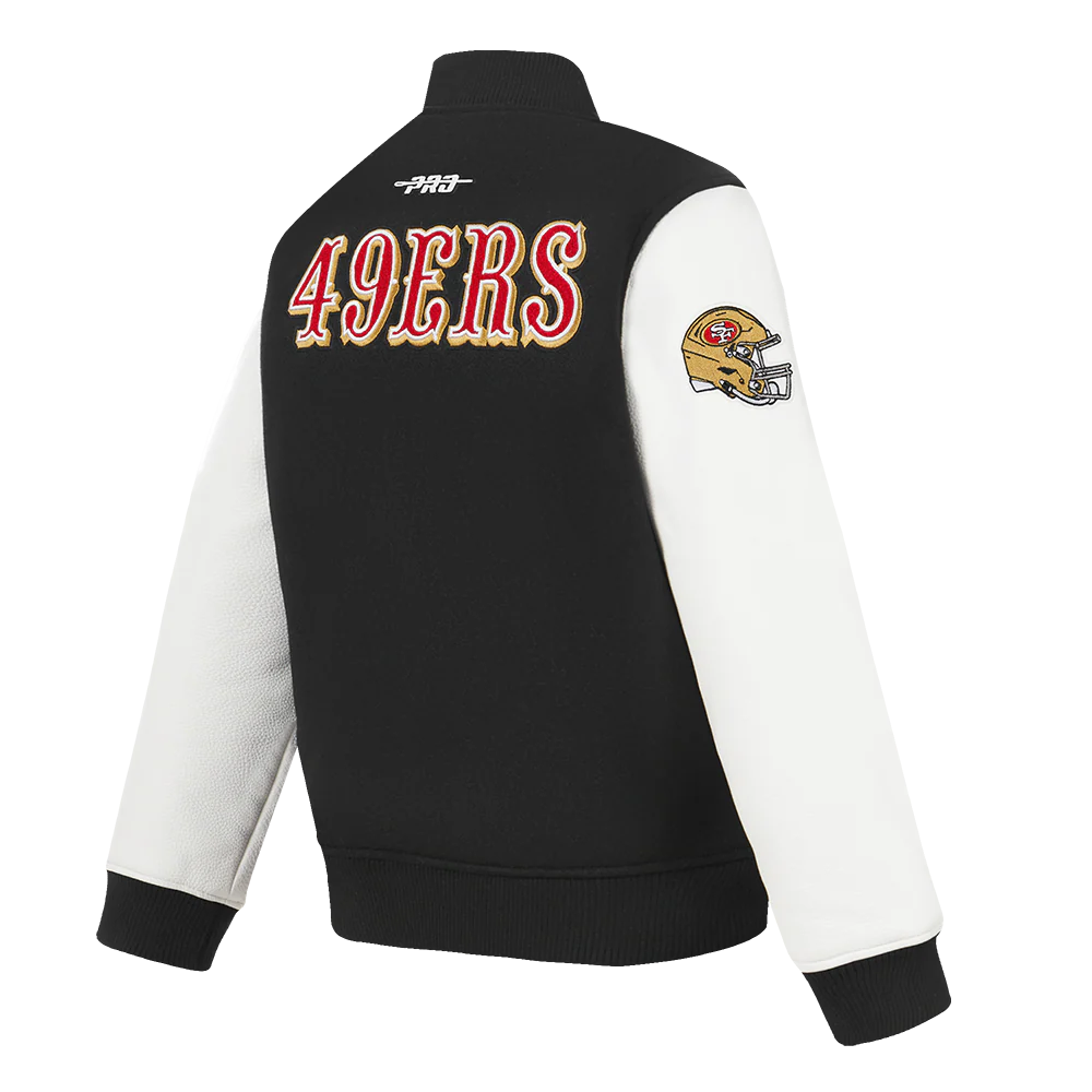 NFL SAN FRANCISCO 49ERS CLASSIC LITTLE BOYS WOOL VARSITY JACKET (BLACK/WHITE) - Image 5