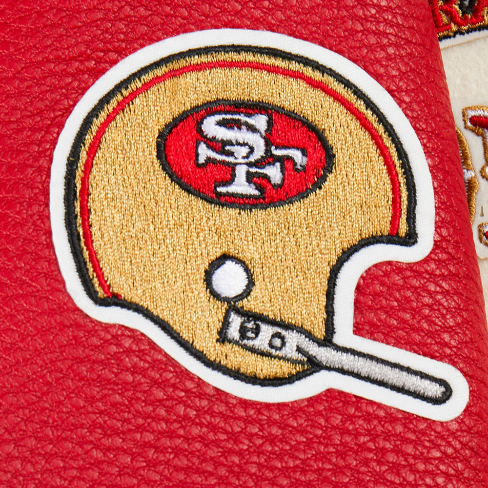 NFL SAN FRANCISCO 49ERS RETRO CLASSIC LITTLE BOYS RIB WOOL VARSITY JACKET (EGGSHELL/ RED) - Image 3