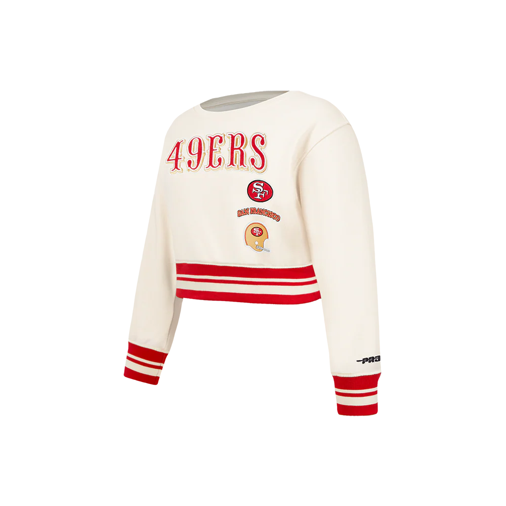 NFL SAN FRANCISCO 49ERS RETRO CLASSIC LITTLE GIRLS RIB FLEECE CREWNECK (EGGSHELL/ RED) - Image 2