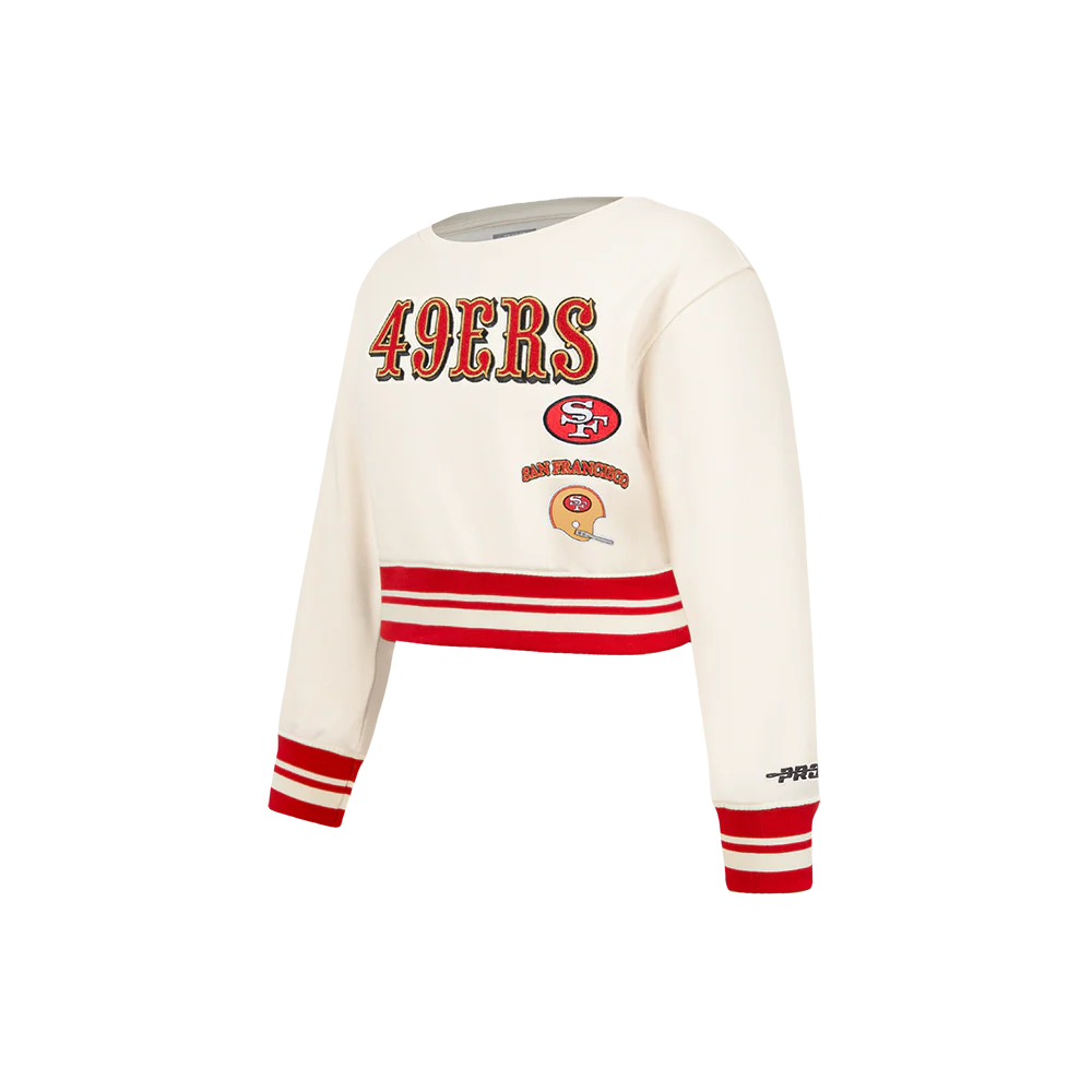 NFL SAN FRANCISCO 49ERS RETRO CLASSICS LITTLE GIRL'S RIB FLEECE CREWNECK (EGGSHELL/ RED) - Image 3