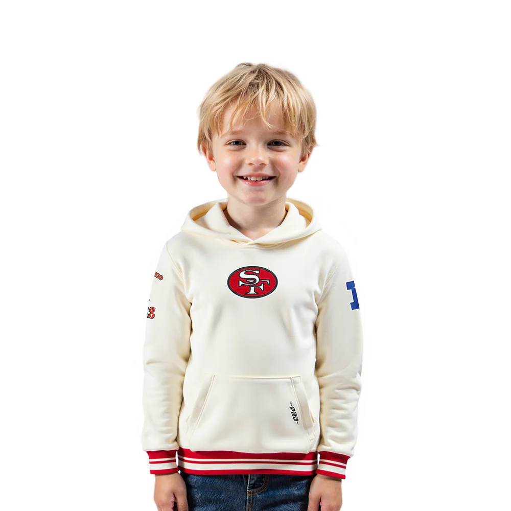 NFL SAN FRANCISCO 49ERS RETRO CLASSICS TODDLER BOY'S RIB FLEECE PO HOODIE (EGGSHELL/ RED)