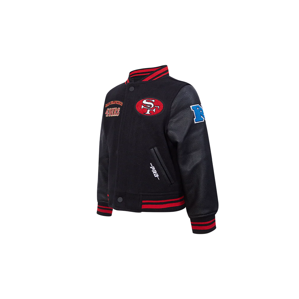 NFL SAN FRANCISCO 49ERS RETRO CLASSIC TODDLER BOYS RIB WOOL VARSITY JACKET (BLACK/RED/BLACK) - Image 2