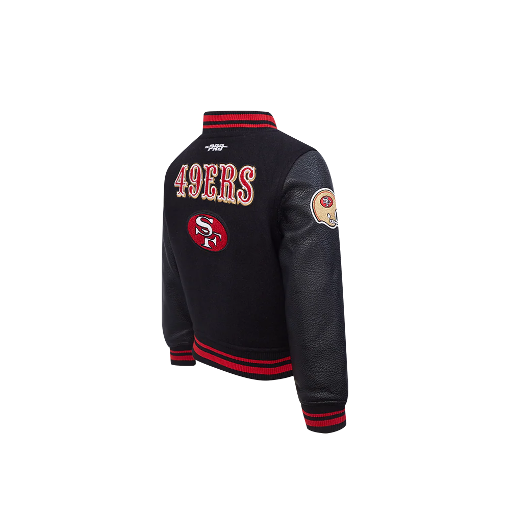 NFL SAN FRANCISCO 49ERS RETRO CLASSIC TODDLER BOYS RIB WOOL VARSITY JACKET (BLACK/RED/BLACK) - Image 4