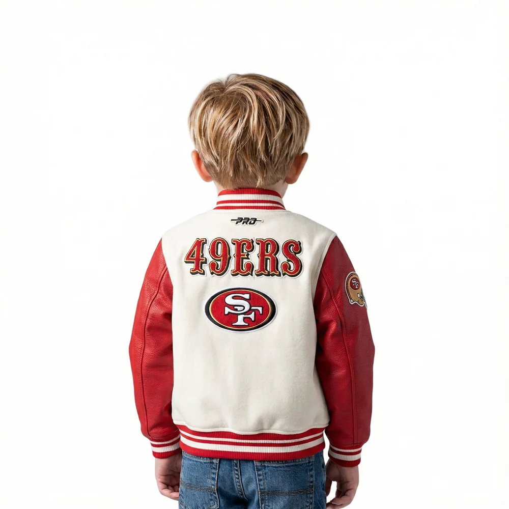 NFL SAN FRANCISCO 49ERS RETRO CLASSICS TODDLER BOY'S RIB WOOL VARSITY JACKE (EGGSHELL/ RED) - Image 2