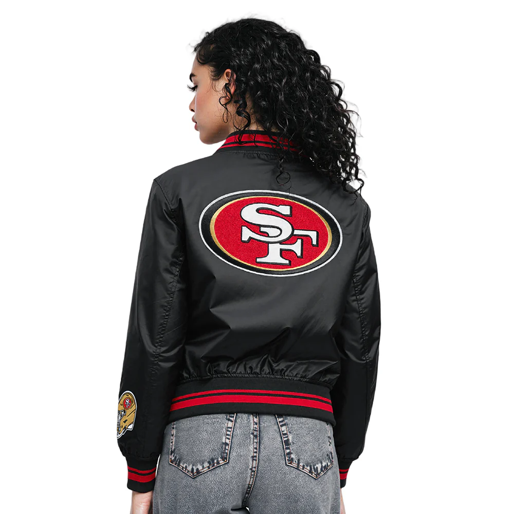 NFL SAN FRANCISCO 49ERS MASHUP WOMEN'S RIB SATIN JACKET (BLACK/RED/BLACK) - Image 9