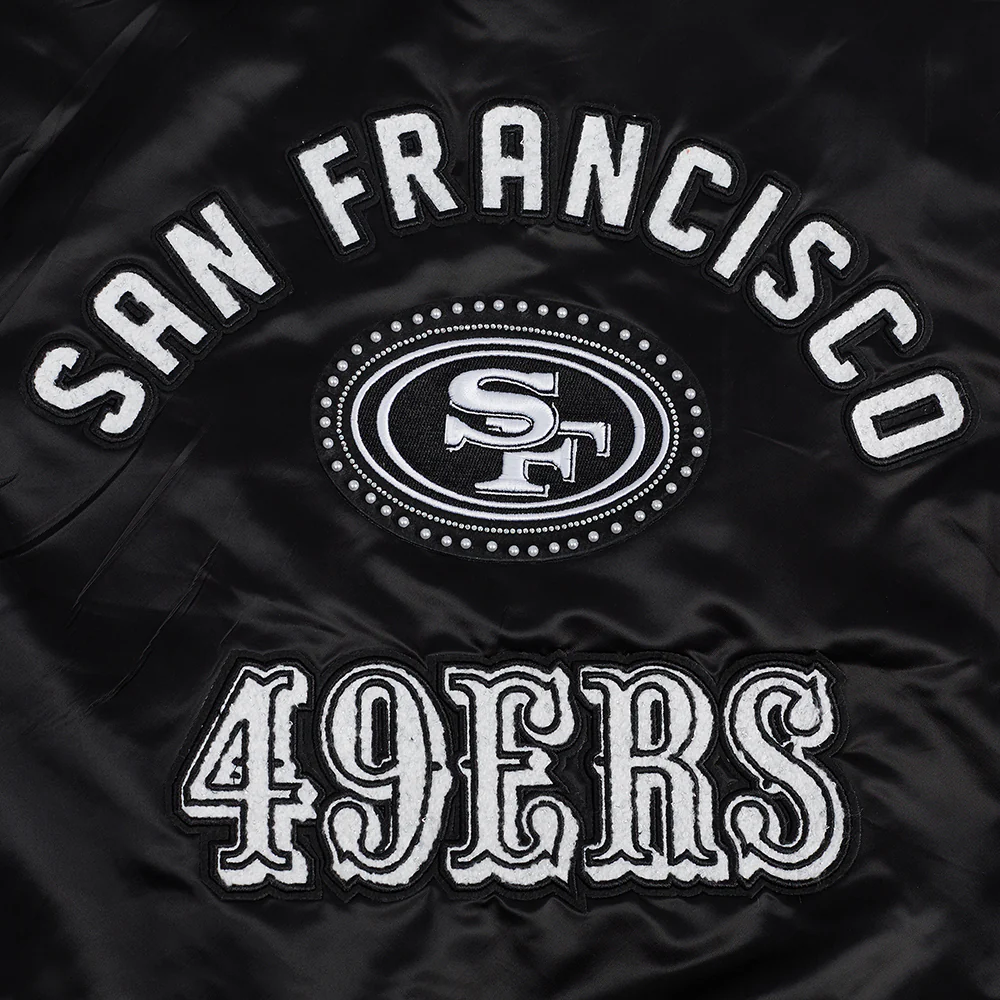 NFL SAN FRANCISCO 49ERS PEARLS WOMEN'S RIB SATIN JACKET (BLACK) - Image 6