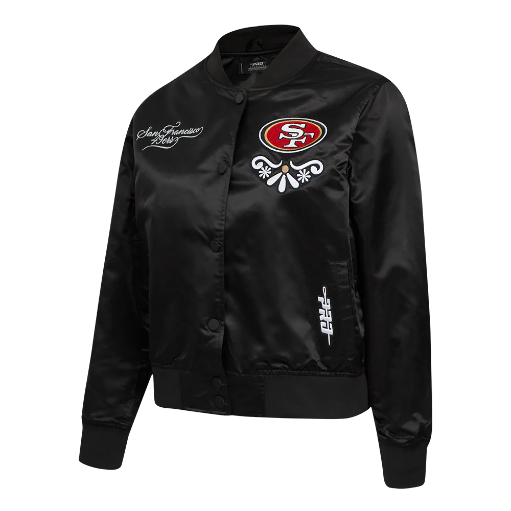 NFL SAN FRANCISCO 49ERS SUGAR SKULL WOMEN'S SATIN JACKET (BLACK) - Image 2