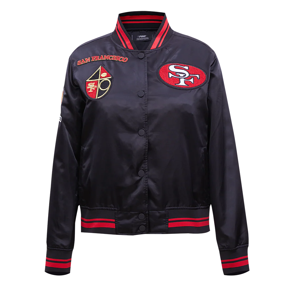 NFL SAN FRANCISCO 49ERS RETRO CLASSIC WOMEN'S RIB SATIN JACKET (BLACK/RED)