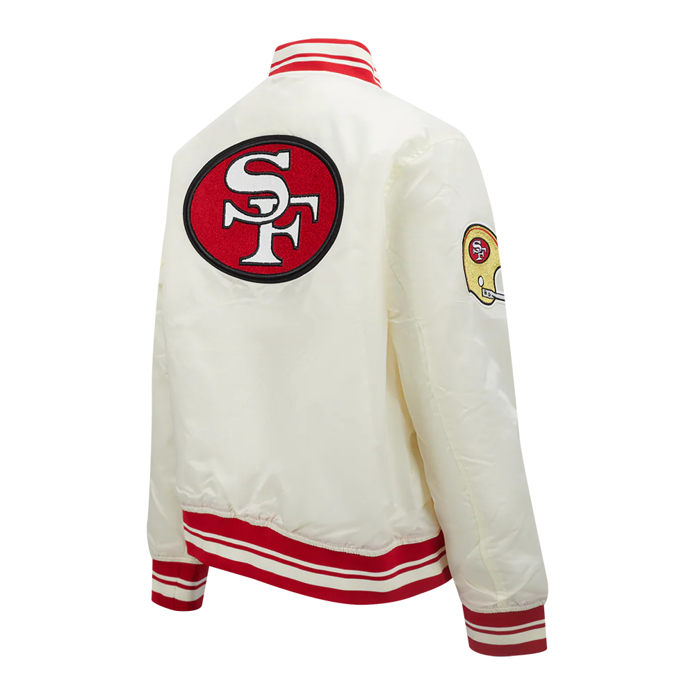 NFL SAN FRANCISCO 49ERS RETRO CLASSIC WOMEN'S RIB SATIN JACKET (EGGSHELL/ RED) - Image 4