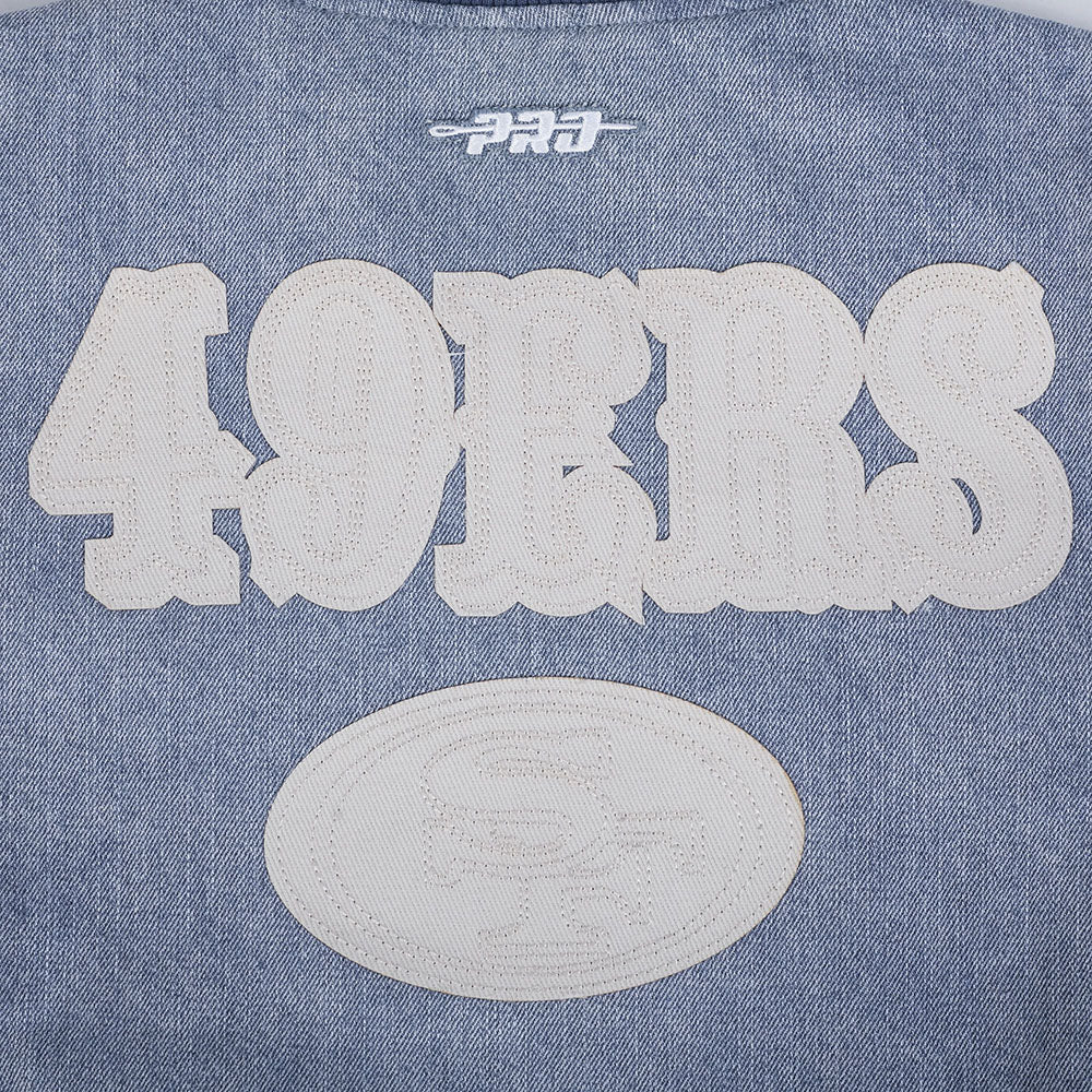 NFL SAN FRANCISCO 49ERS VARSITY BLUES WOMEN'S DENIM VARSITY JACKET (DENIM/LINEN) - Image 7