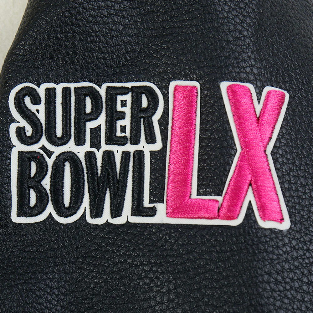 NFL SUPER BOWL 60 WOMEN'S SUBLIMATED CROPPED RIB WOOL VARSITY JACK (EGGSHELL/ BLACK) - Image 6