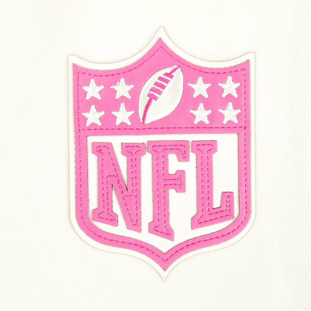 NFL SUPER BOWL 60 WOMEN'S SUBLIMATED CROPPED RIB WOOL VARSITY JACK (EGGSHELL/ BLACK) - Image 8
