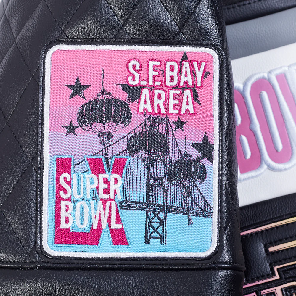 NFL SUPER BOWL 60 WOMEN'S MOTO JACKET (BLACK/WHITE) - Image 6