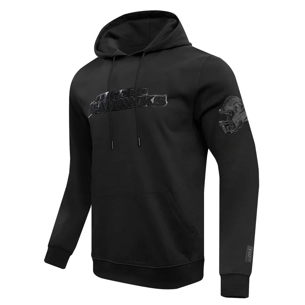 NFL SEATTLE SEAHAWKS TRIPLE BLACK MEN'S DOUBLE KNIT PULLOVER HOODIE (TRIPLE BLACK MEN'S) - Image 2