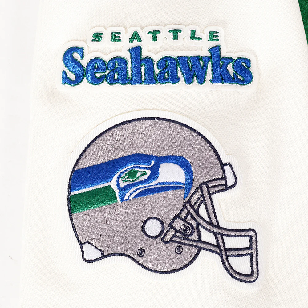NFL SEATTLE SEAHAWKS RETRO CLASSIC MEN'S PULLOVER HOODIE (EGGSHELL/ ROYAL BLUE) - Image 8