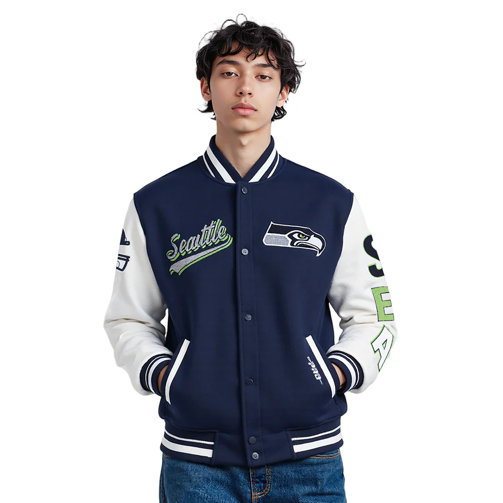 NFL SEATTLE SEAHAWKS SCRIPT TAIL MEN'S RIB WOOL VARSITY (MIDNIGHT NAVY/WHITE)