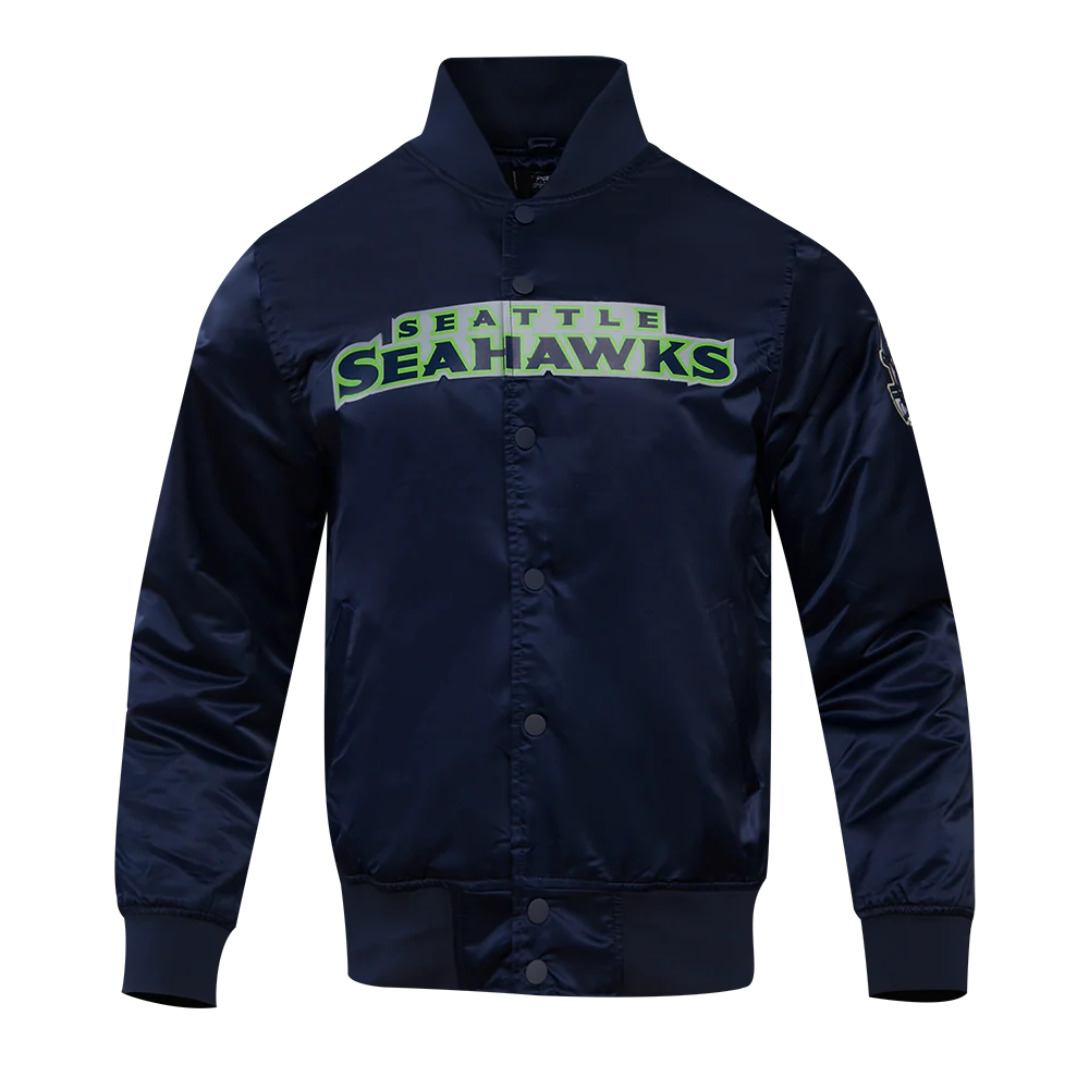 NFL SEATTLE SEAHAWKS BIG LOGO MEN'S SATIN JACKET (MIDNIGHT NAVY)