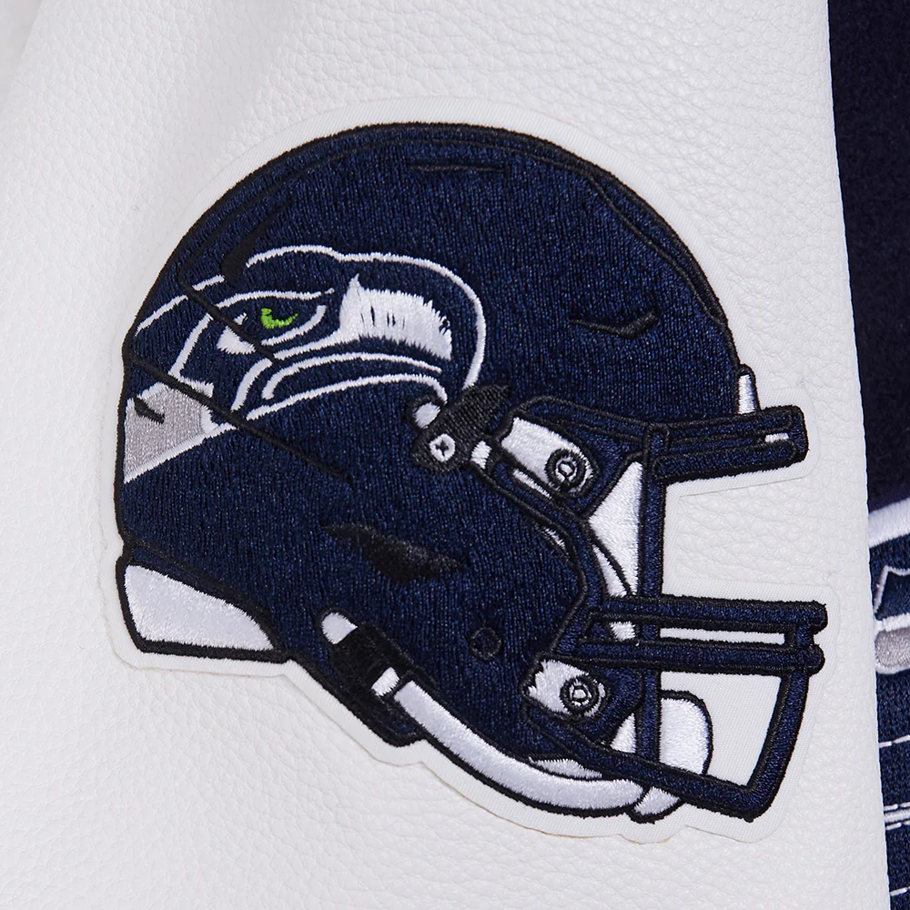 NFL SEATTLE SEAHAWKS OLD ENGLISH MEN'S RIB WOOL VARSITY JACKET (MIDNIGHT NAVY/WHITE) - Image 8