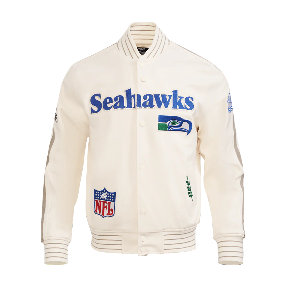 NFL SEATTLE SEAHAWKS RETRO PRO GAME DAY JACKET MEN'S RIB DBL KNIT JACKET (EGGSHELL/TAUPE/EGGSHELL) - Image 5