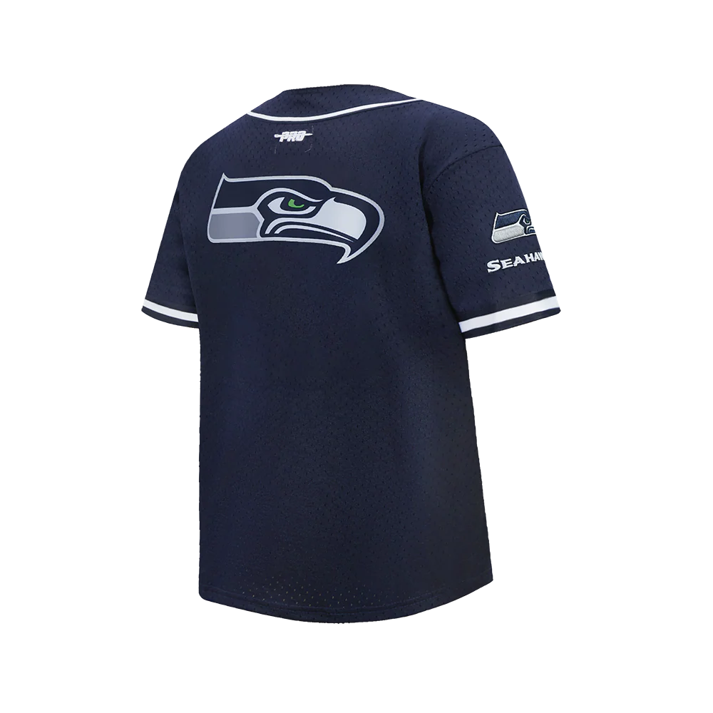 NFL SEATTLE SEAHAWKS CLASSIC BIG BOY'S MESH BUTTON DOWN SHIRT (MIDNIGHT NAVY) - Image 4