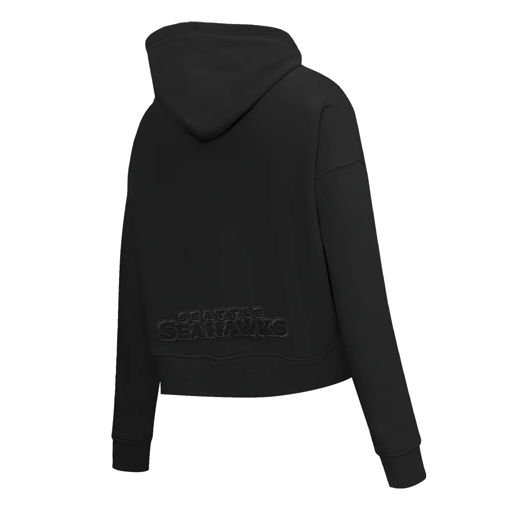 NFL SEATTLE SEAHAWKS NEUTRAL WOMEN'S CROPPED PULLOVER HOODIE (BLACK) - Image 4
