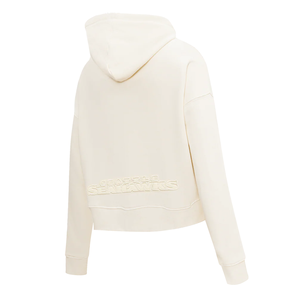 NFL SEATTLE SEAHAWKS NEUTRAL WOMEN'S CROPPED PULLOVER HOODIE (EGGSHELL) - Image 4