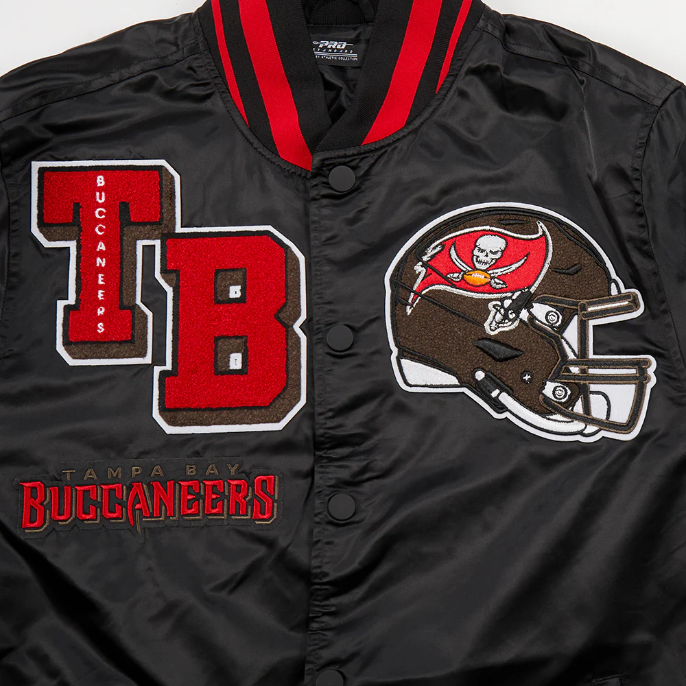 NFL TAMPA BAY BUCCANEERS MASHUP MEN'S RIB SATIN JACKET (BLACK/RED/BLACK) - Image 5