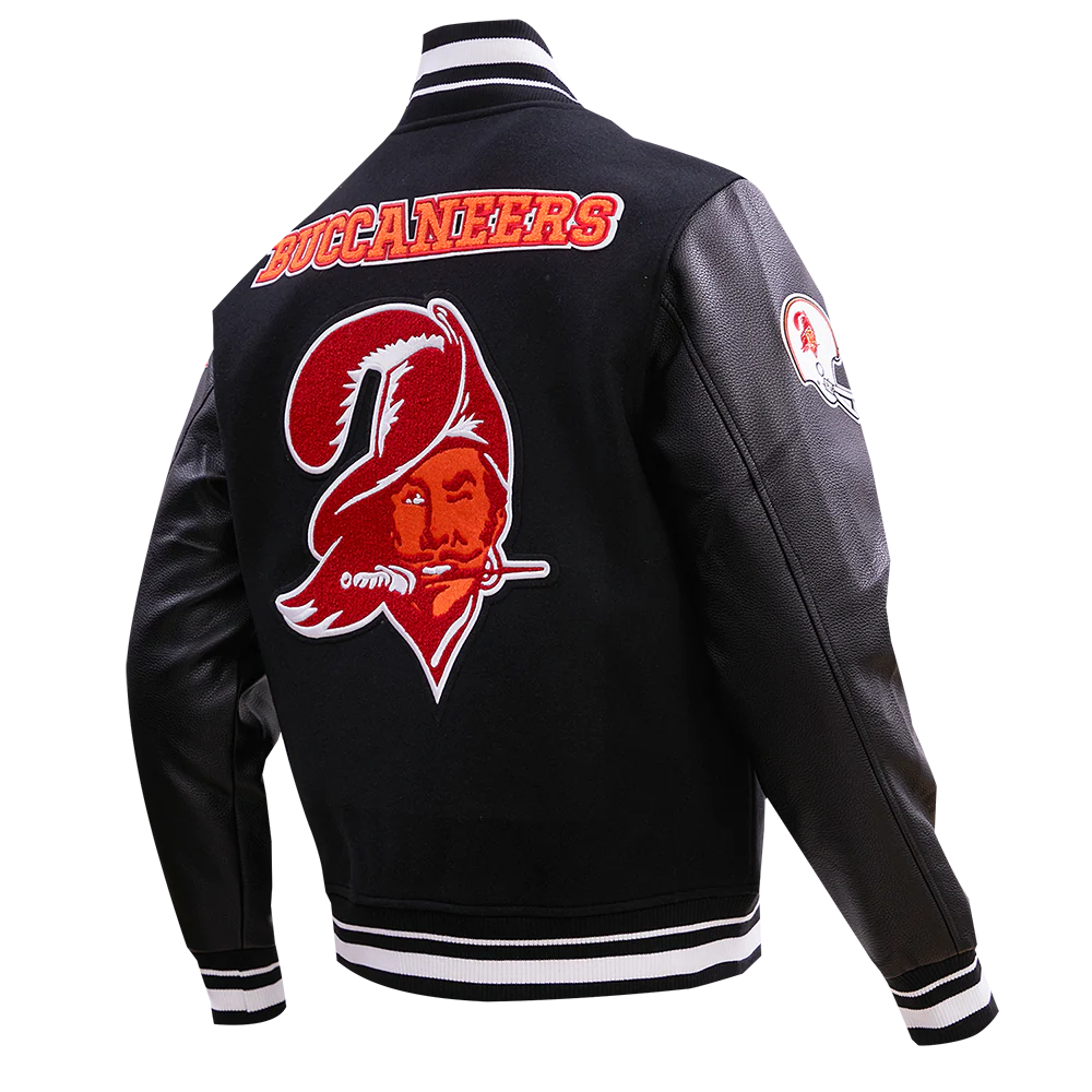 NFL TAMPA BAY BUCCANEERS RETRO CLASSIC MEN'S RIB WOOL VARSITY JACKET (BLACK) - Image 3