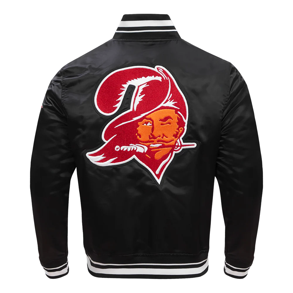 NFL TAMPA BAY BUCCANEERS RETRO CLASSIC MEN'S RIB SATIN JACKET (BLACK) - Image 13