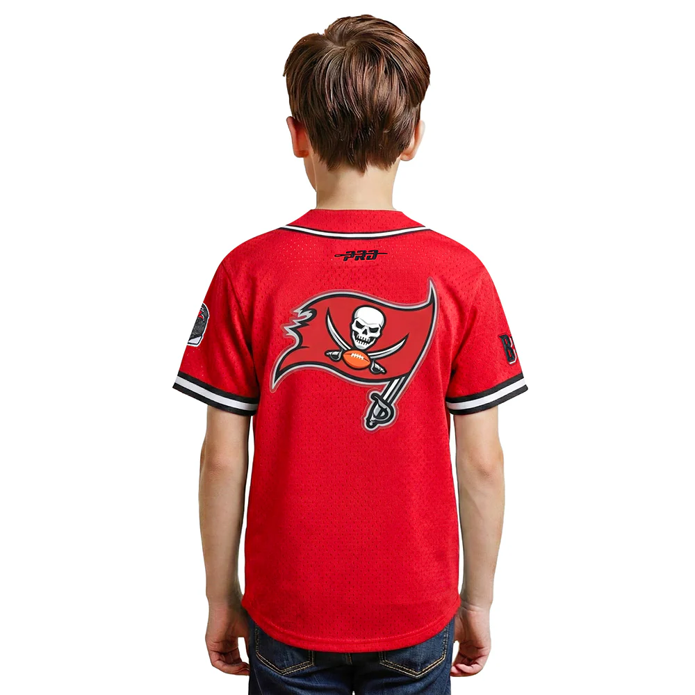 NFL TAMPA BAY BUCCANEERS CLASSIC BIG BOY'S MESH BUTTON DOWN SHIRT (RED/BLACK) - Image 2