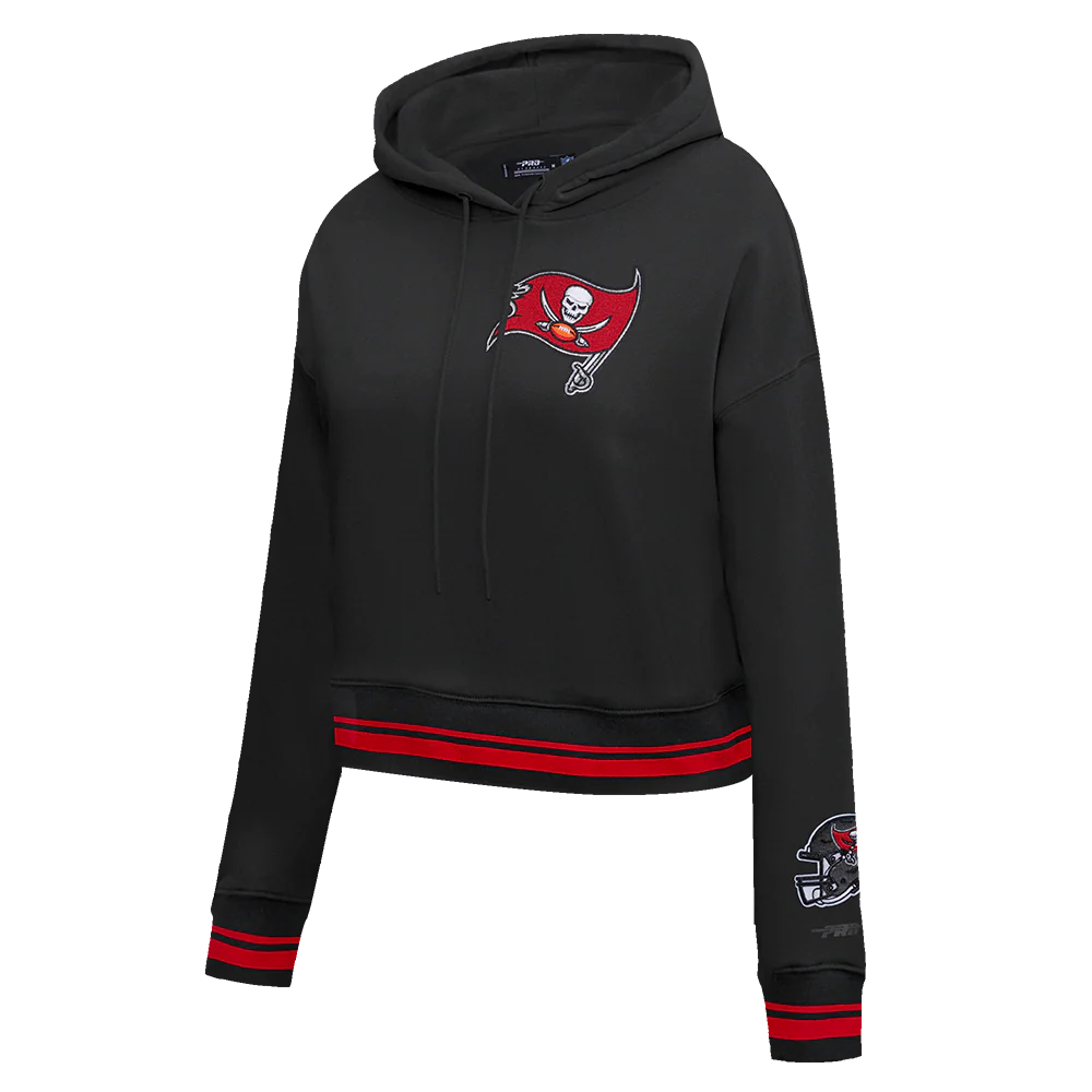 NFL TAMPA BAY BUCCANEERS MASHUP WOMEN'S RIB CROPPED PO HOODIE (BLACK/RED/BLACK) - Image 10
