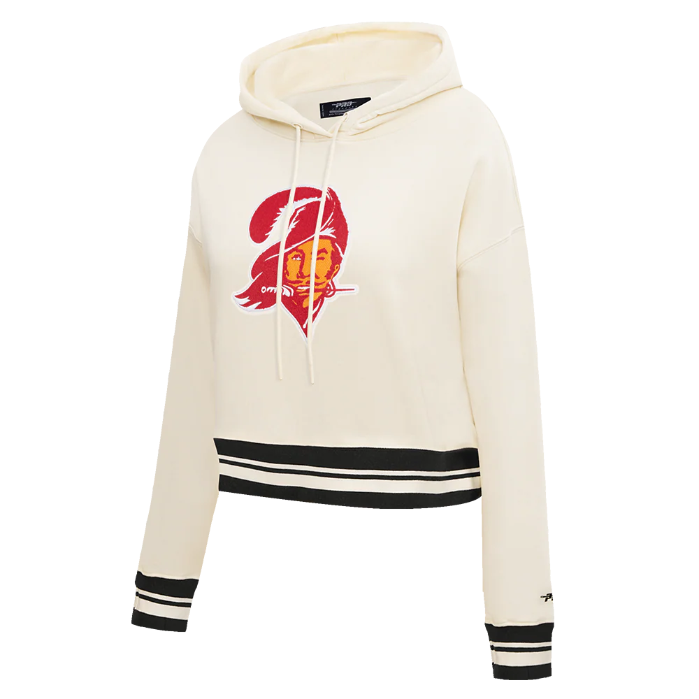 NFL TAMPA BAY BUCCANEERS RETRO CLASSIC WOMEN'S CROPPED PO HOODIE (EGGSHELL/BLACK) - Image 2