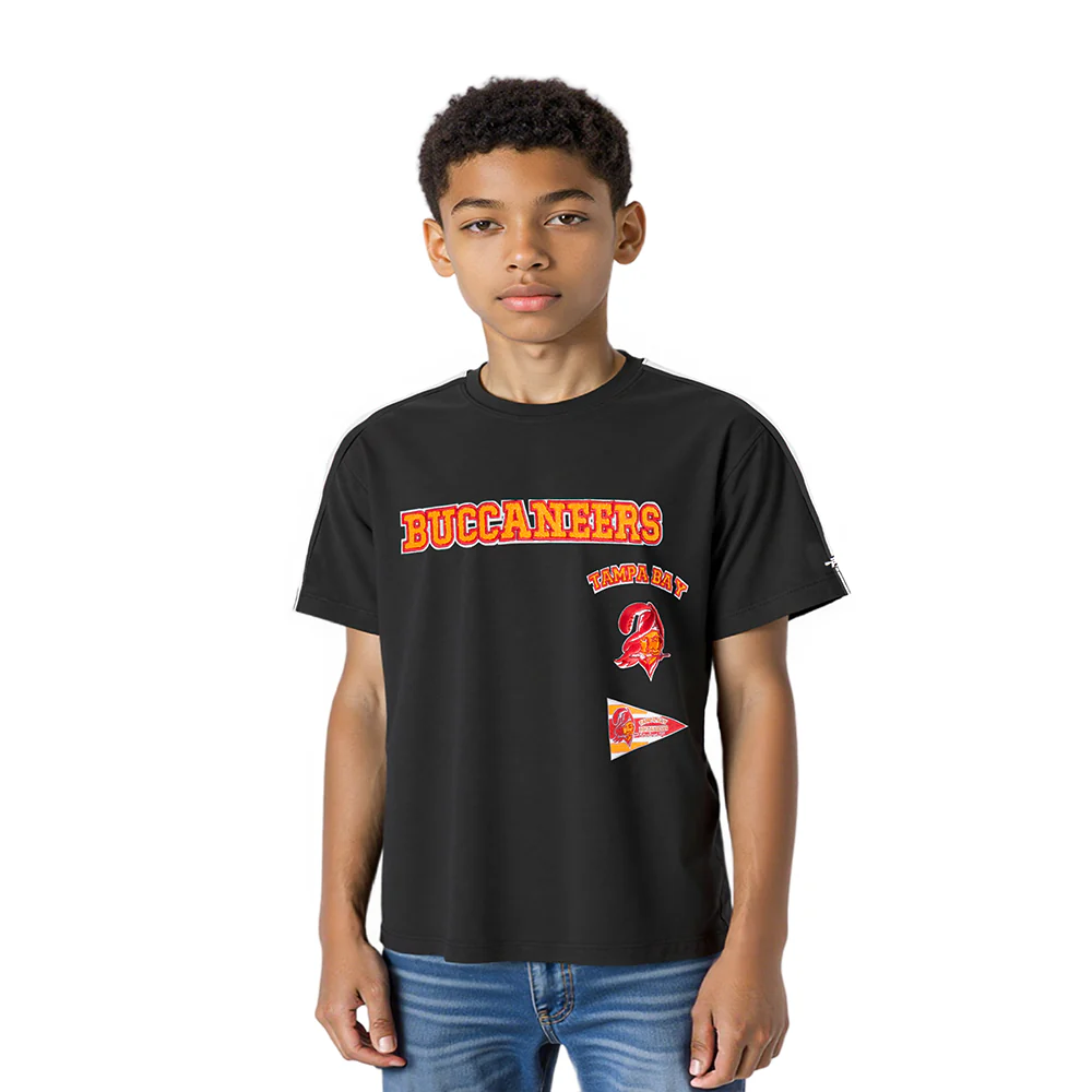 NFL TAMPA BAY BUCCANEERS RETRO CLASSIC LITTLE BOYS SHORT SLEEVE TAPING TEE (BLACK)