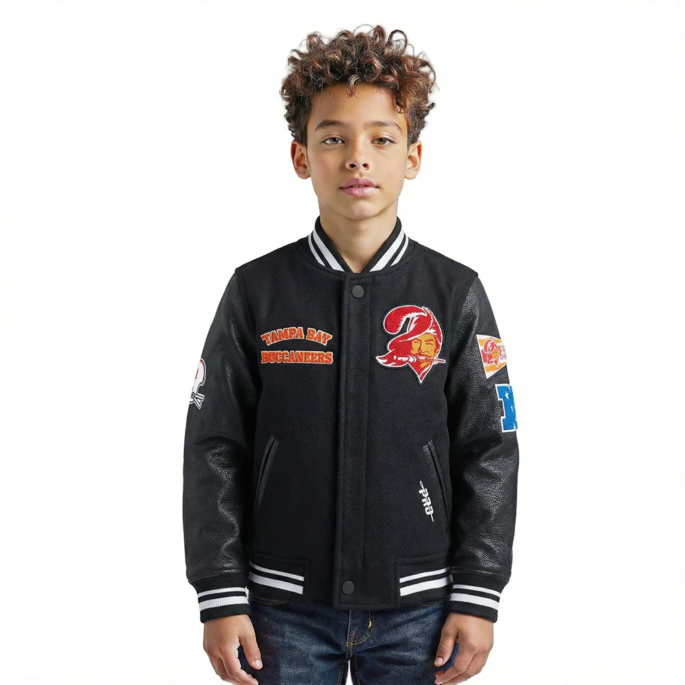 NFL TAMPA BAY BUCCANEERS RETRO CLASSIC TODDLER BOYS RIB WOOL VARSITY JACKET (BLACK)