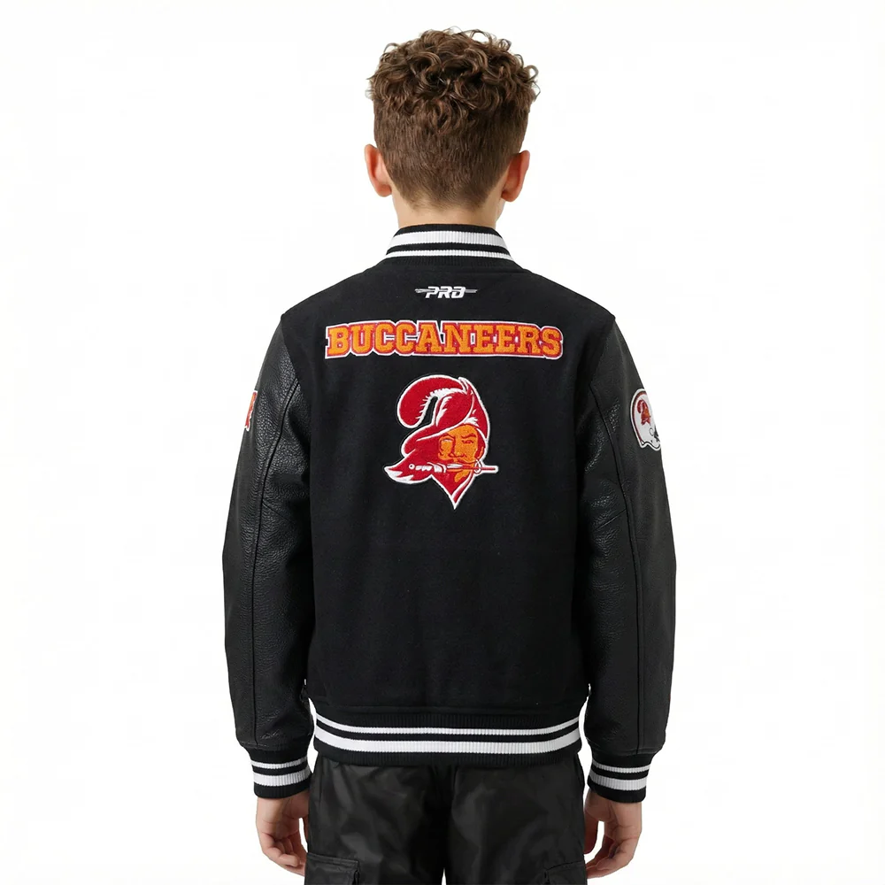 NFL TAMPA BAY BUCCANEERS RETRO CLASSIC TODDLER BOYS RIB WOOL VARSITY JACKET (BLACK) - Image 2