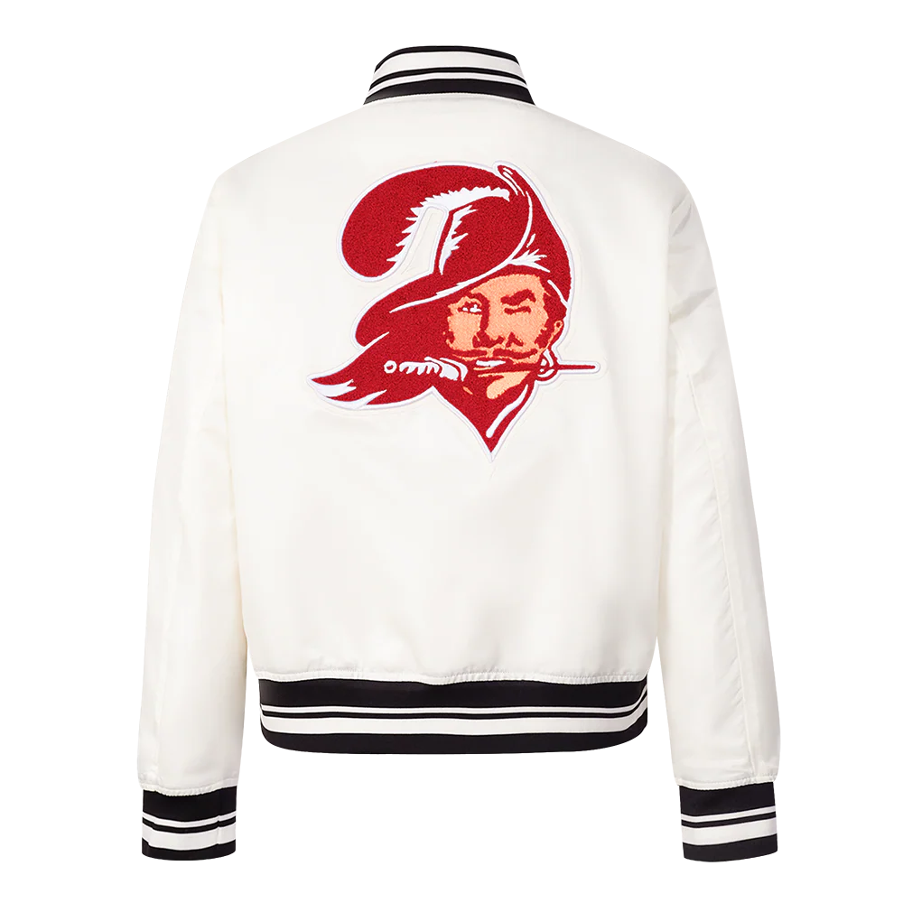 NFL TAMPA BAY BUCCANEERS RETRO CLASSIC WOMEN'S RIB SATIN JACKET (EGGSHELL/ BLACK) - Image 3