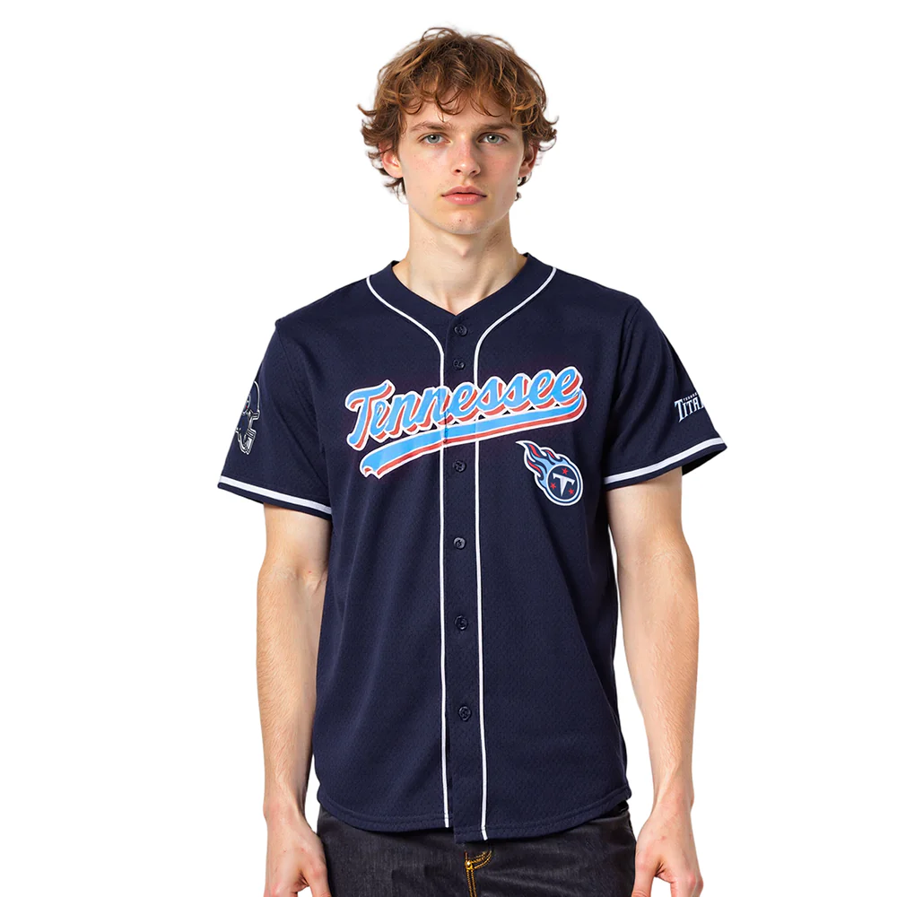 NFL TENNESSEE TITANS SCRIPT TAIL MEN'S MESH BUTTON DOWN SHIRT (MIDNIGHT NAVY) - Image 9