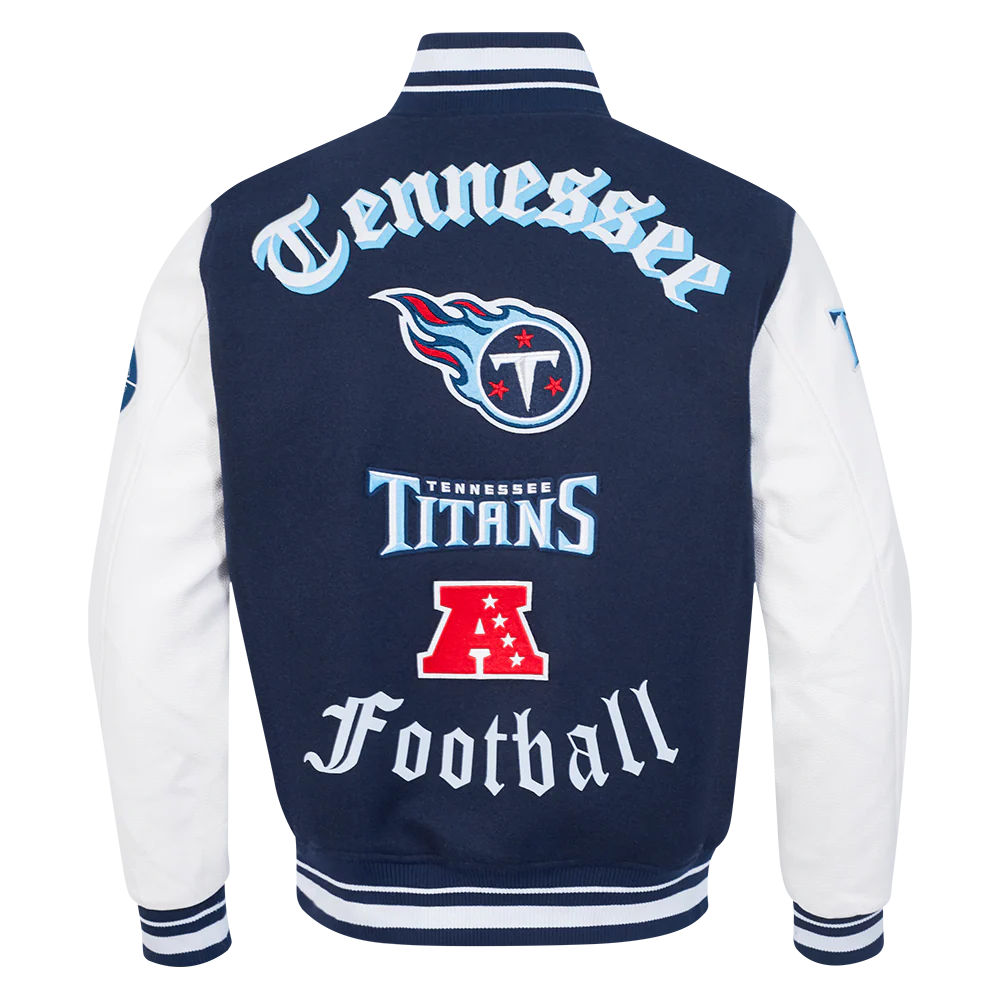 NFL TENNESSEE TITANS OLD ENGLISH MEN'S RIB WOOL VARSITY JACKET (MIDNIGHT NAVY/WHITE) - Image 3