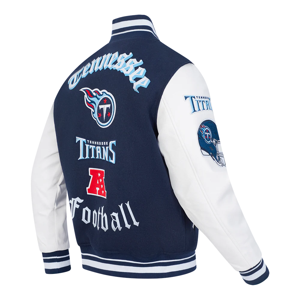 NFL TENNESSEE TITANS OLD ENGLISH MEN'S RIB WOOL VARSITY JACKET (MIDNIGHT NAVY/WHITE) - Image 4