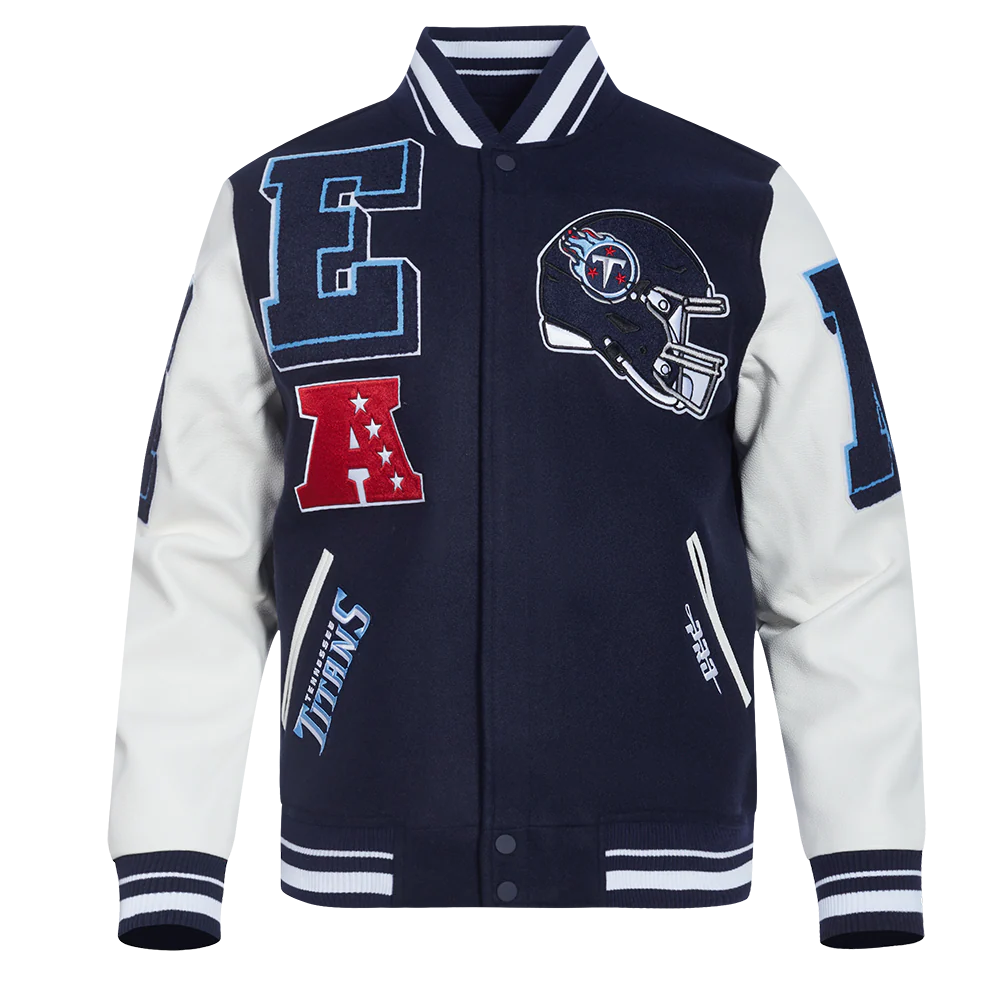 NFL TENNESSEE TITANS MASHUP MEN'S RIB WOOL VARSITY JACKET (MIDNIGHT NAVY/WHITE)