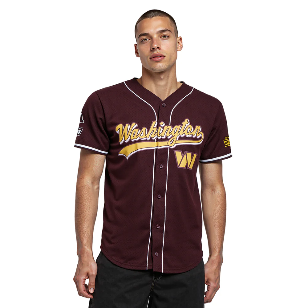 NFL WASHINGTON COMMANDERS SCRIPT TAIL MEN'S MESH BUTTON DOWN SHIRT (WINE)