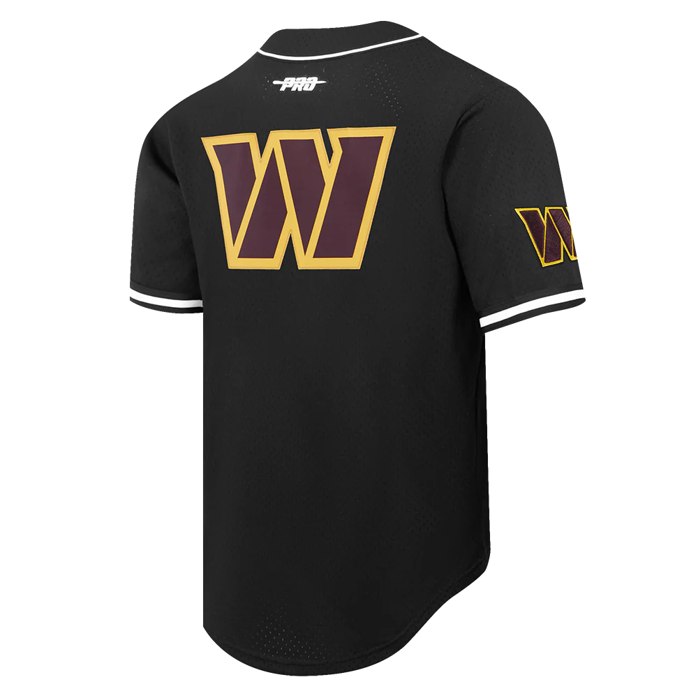 NFL WASHINGTON COMMANDERS JAYDEN DANIELS #5 CLASSIC MESH PNN MEN'S MESH BUTTON DOWN SHIRT (BLACK) - Image 4